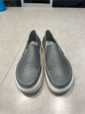 CROCS Women's Slip-On Perforated Flats - Gray with White Sole